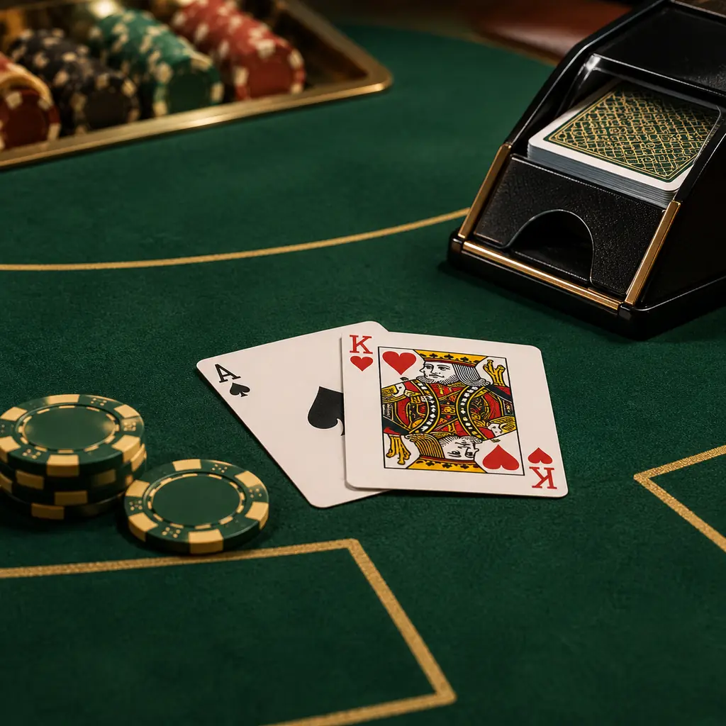 Kartu as dan king di meja blackjack hijau